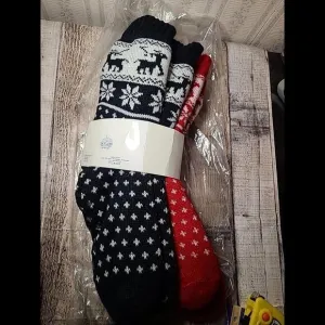 2 Pair Ladies Snowflakes Lined With Sherpa Slipper Socks Slipper Socks 9-11
