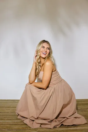 Angie Strapless Contrasting Fabric Midi Dress