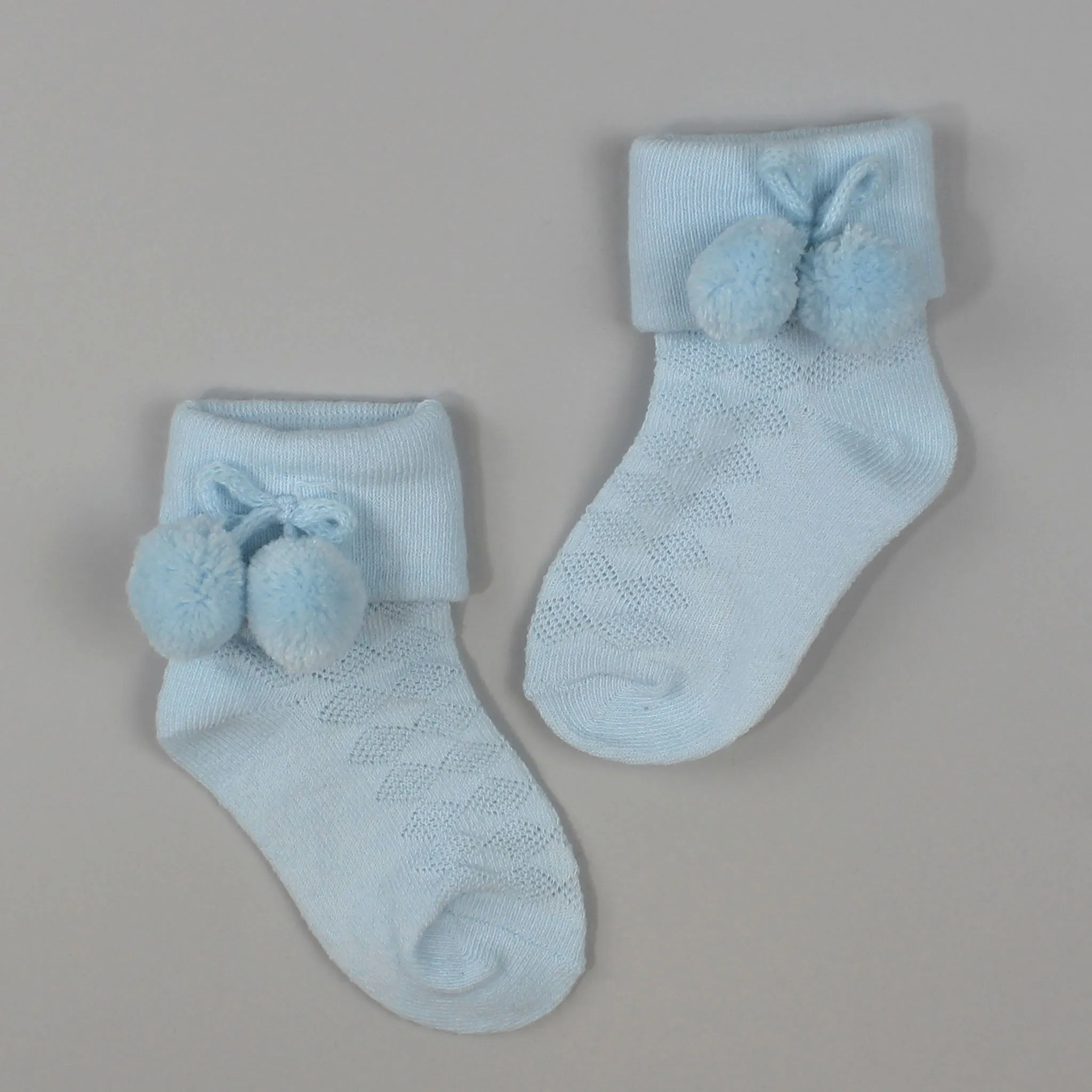 Baby Boys ankle socks with Pom Poms Blue