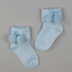 Baby Boys ankle socks with Pom Poms Blue