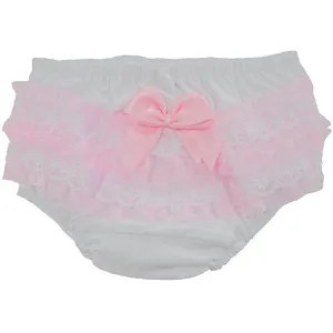 Baby Girls White & Pink Frilly Bow Pants