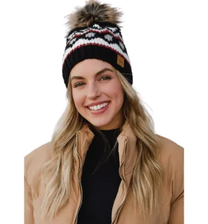 Black   White   Rust Knit Hat