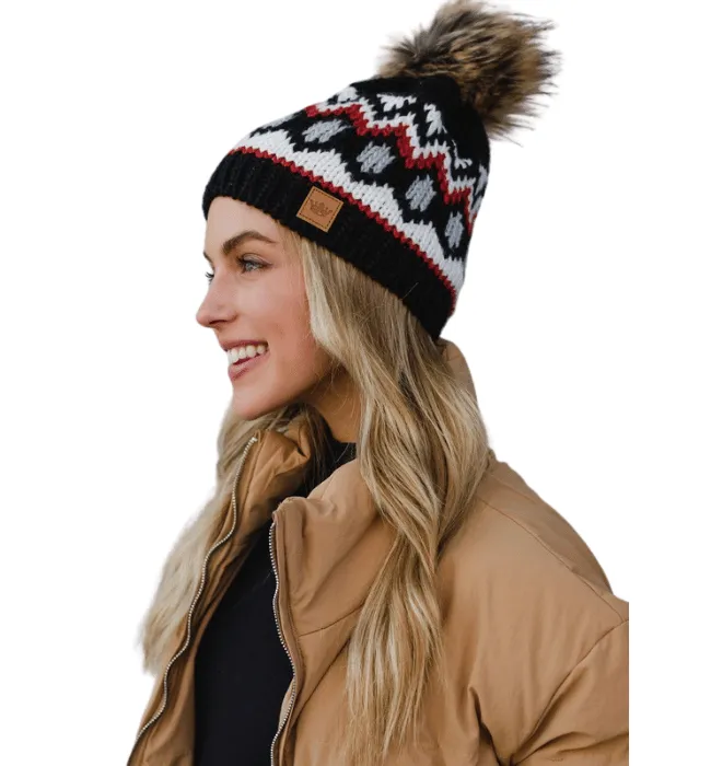 Black   White   Rust Knit Hat