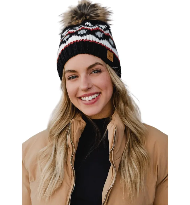 Black   White   Rust Knit Hat
