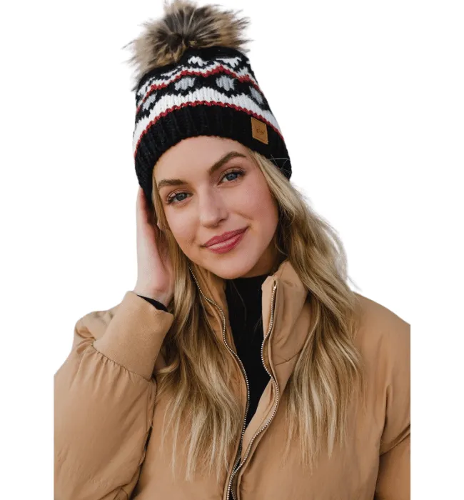 Black   White   Rust Knit Hat