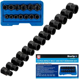 BlueSpot Impact Bolt and Nut Remover Set 13 Piece 8-19mm 1/4"-11/16