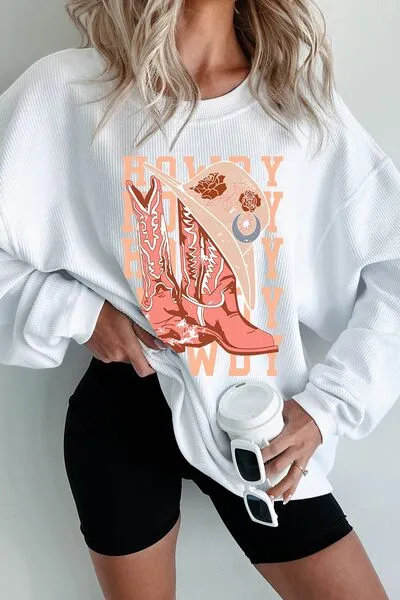Boots Graphic Round Neck Long Sleeve Sweatshirt