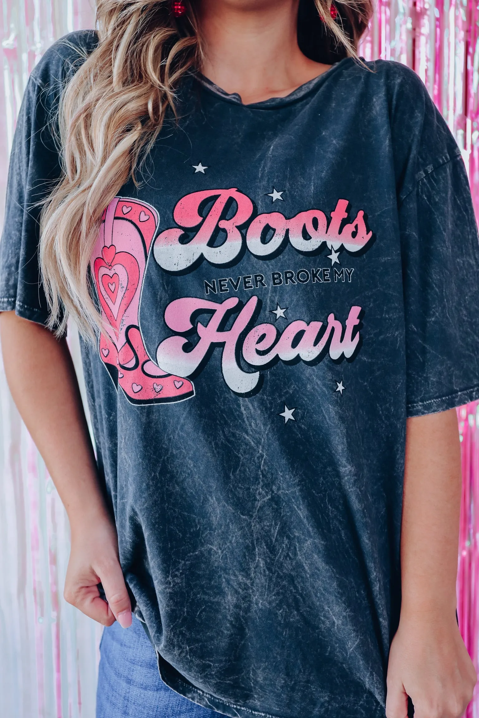 Boots Never Broke My Heart Graphic Tee - Black