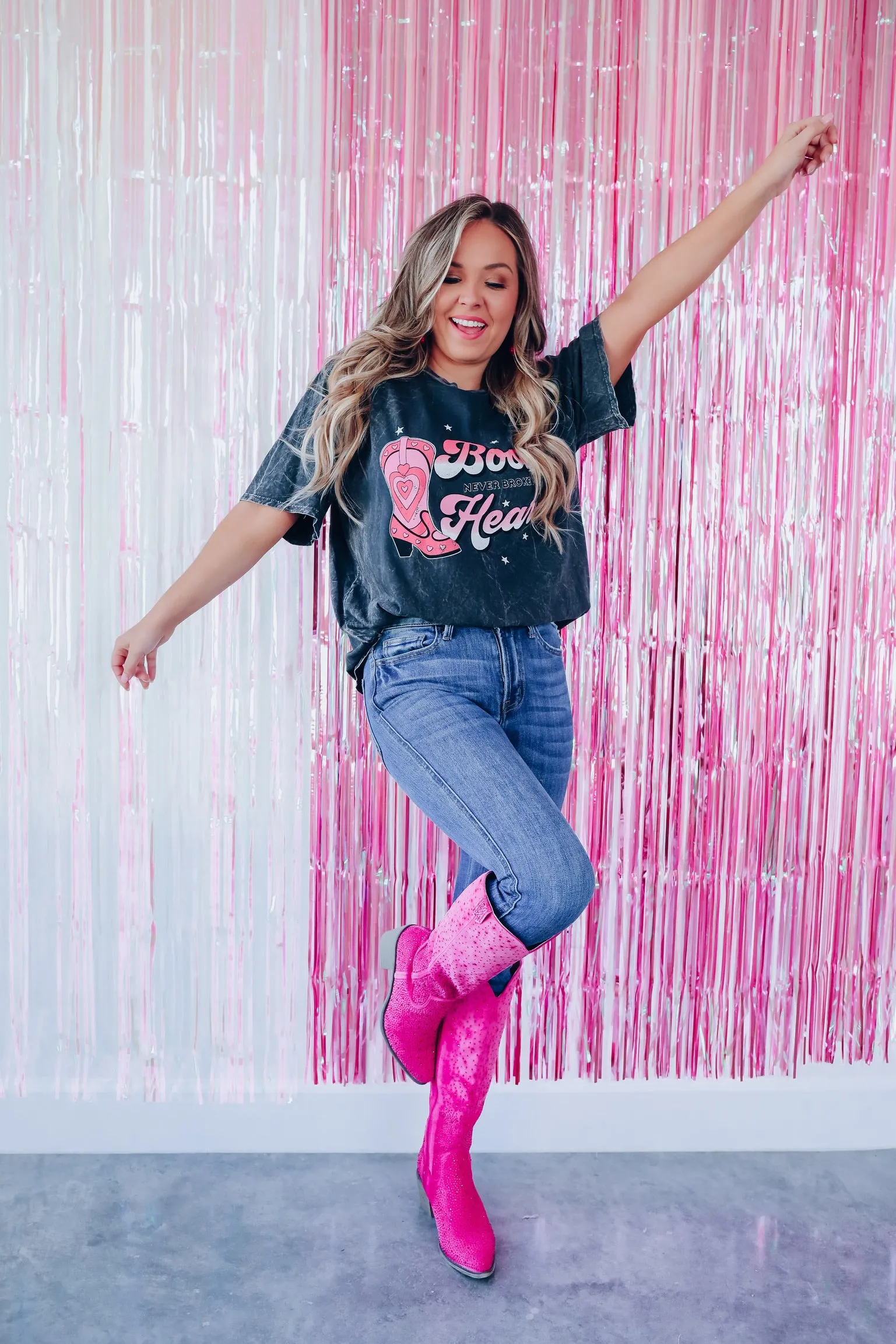 Boots Never Broke My Heart Graphic Tee - Black