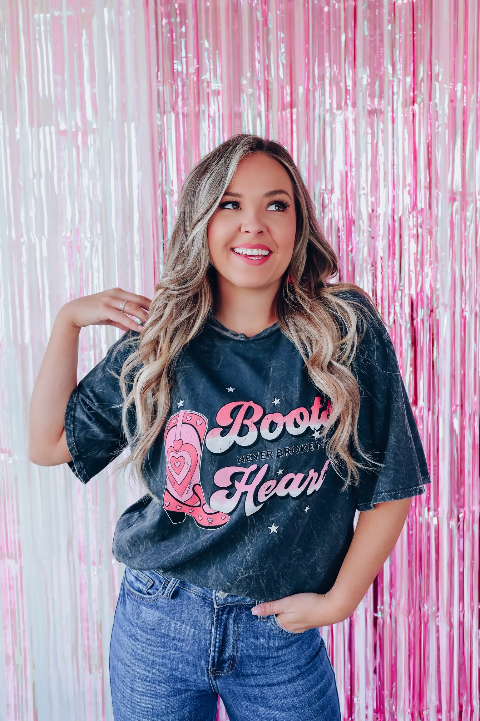 Boots Never Broke My Heart Graphic Tee - Black