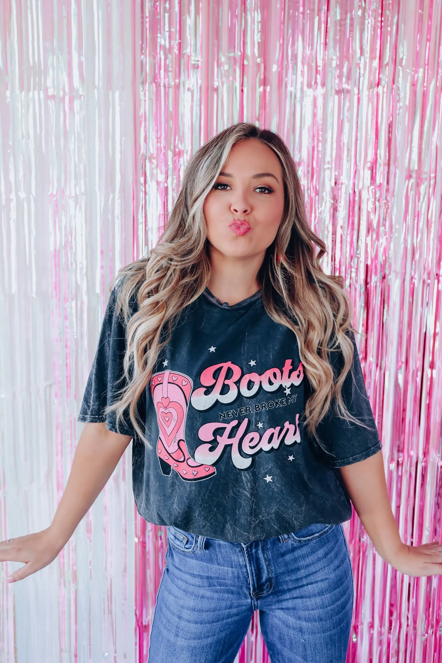 Boots Never Broke My Heart Graphic Tee - Black