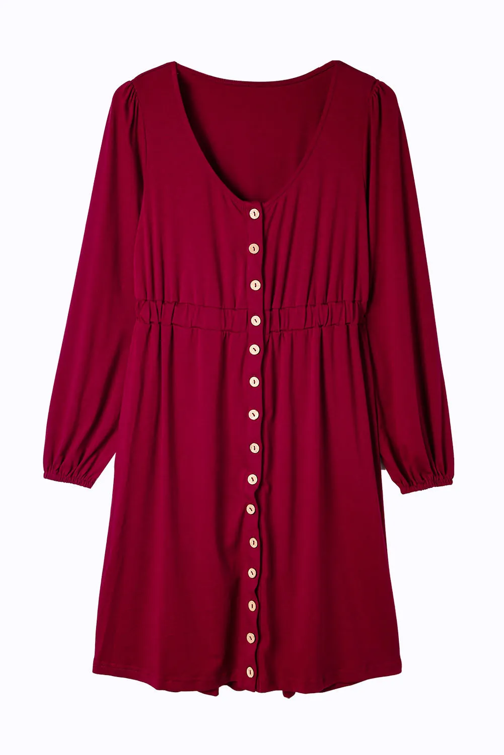 Button Up High Waist Long Sleeve Dress