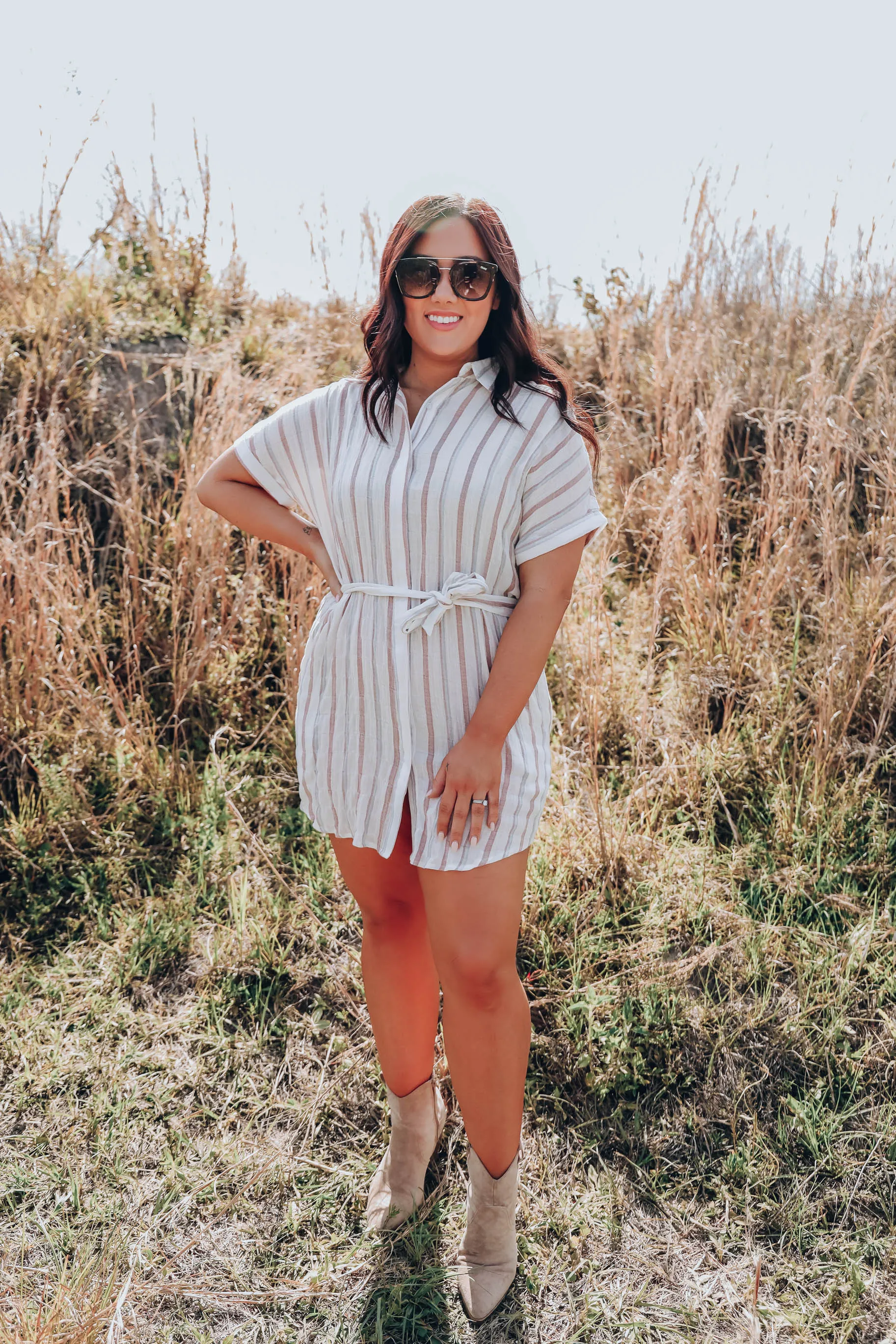 Button Up Mini Shirt Dress - White