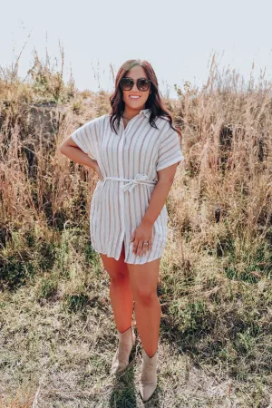 Button Up Mini Shirt Dress - White