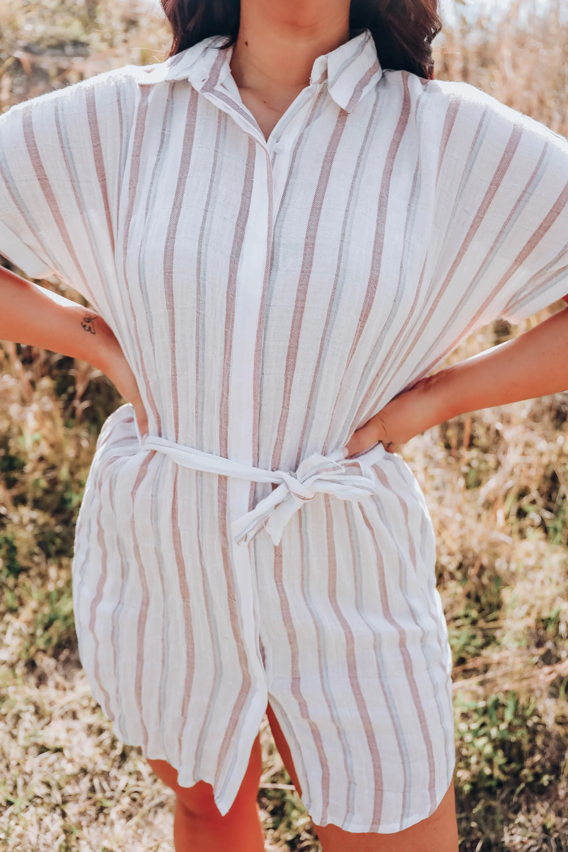 Button Up Mini Shirt Dress - White