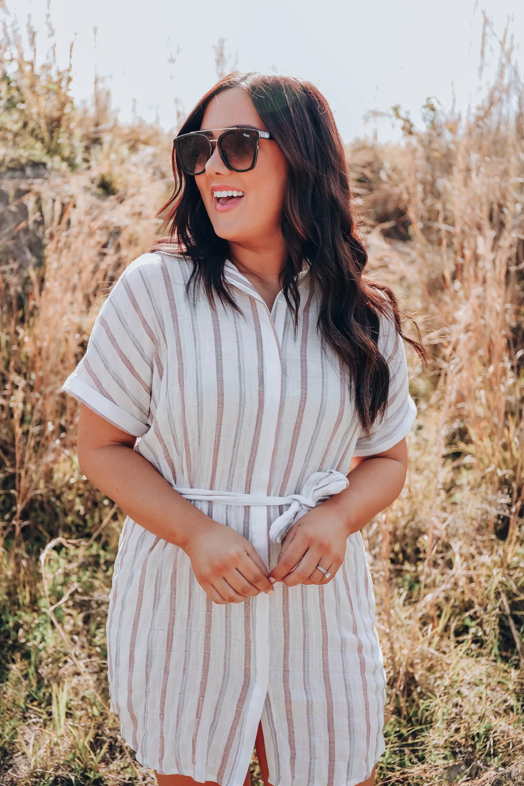 Button Up Mini Shirt Dress - White