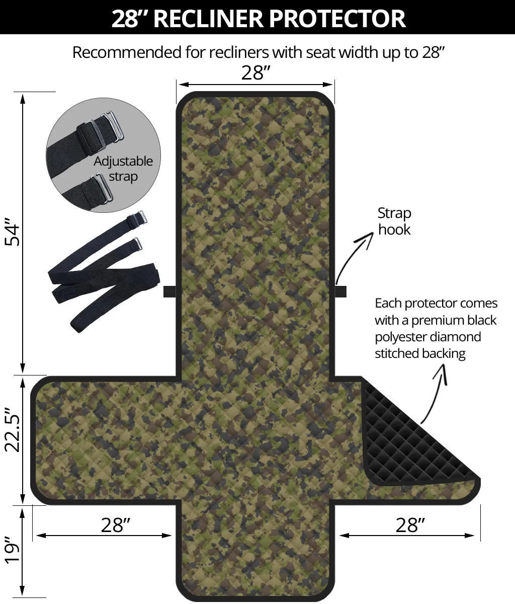 Camo Recliner Cover Protector Green, Brown and Gray Camouflage Slip Cover 28" Seat Width