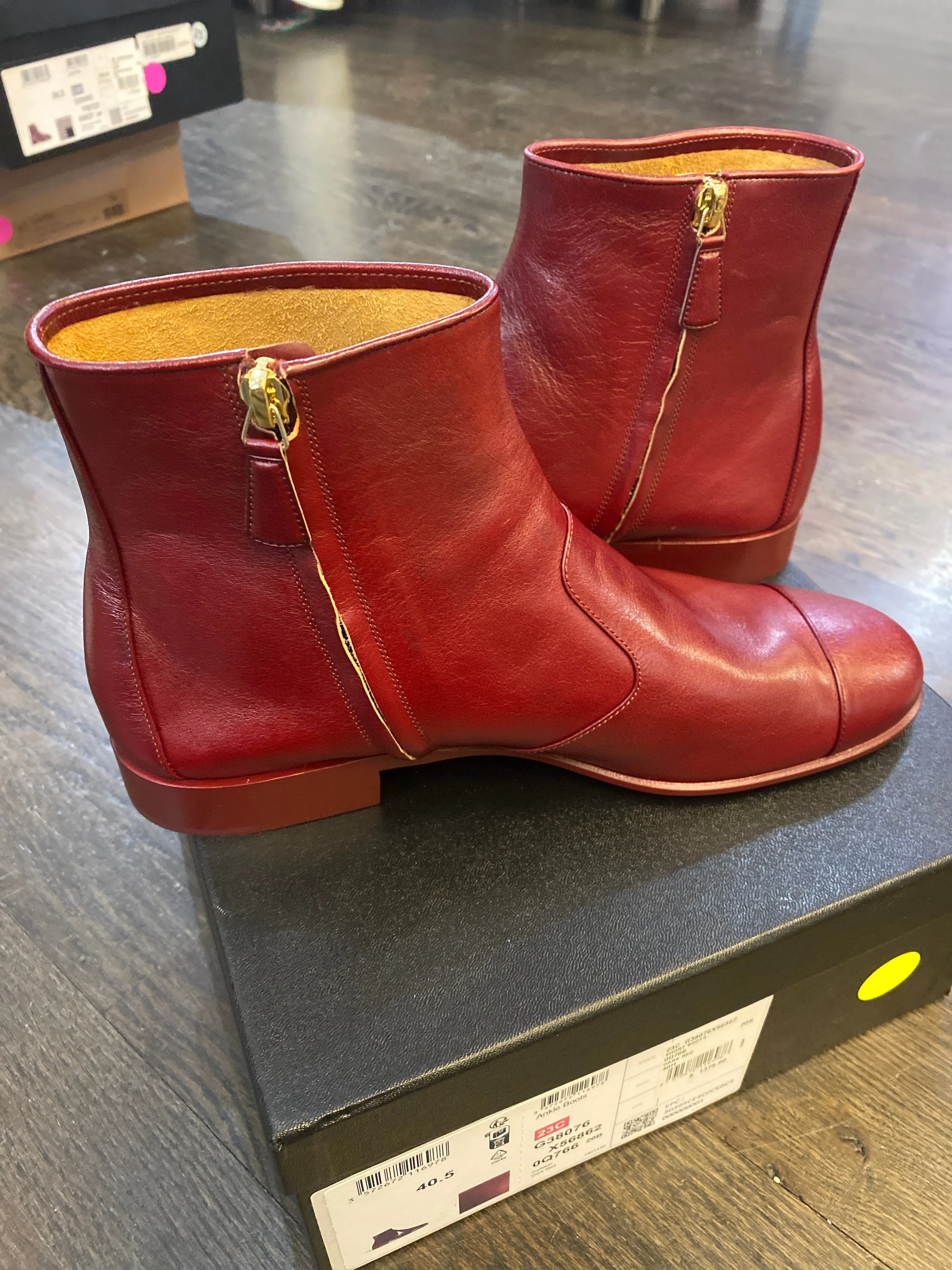 Chanel Dark Red Calfskin Short Booties with Hidden Side Zipper and Gold CC