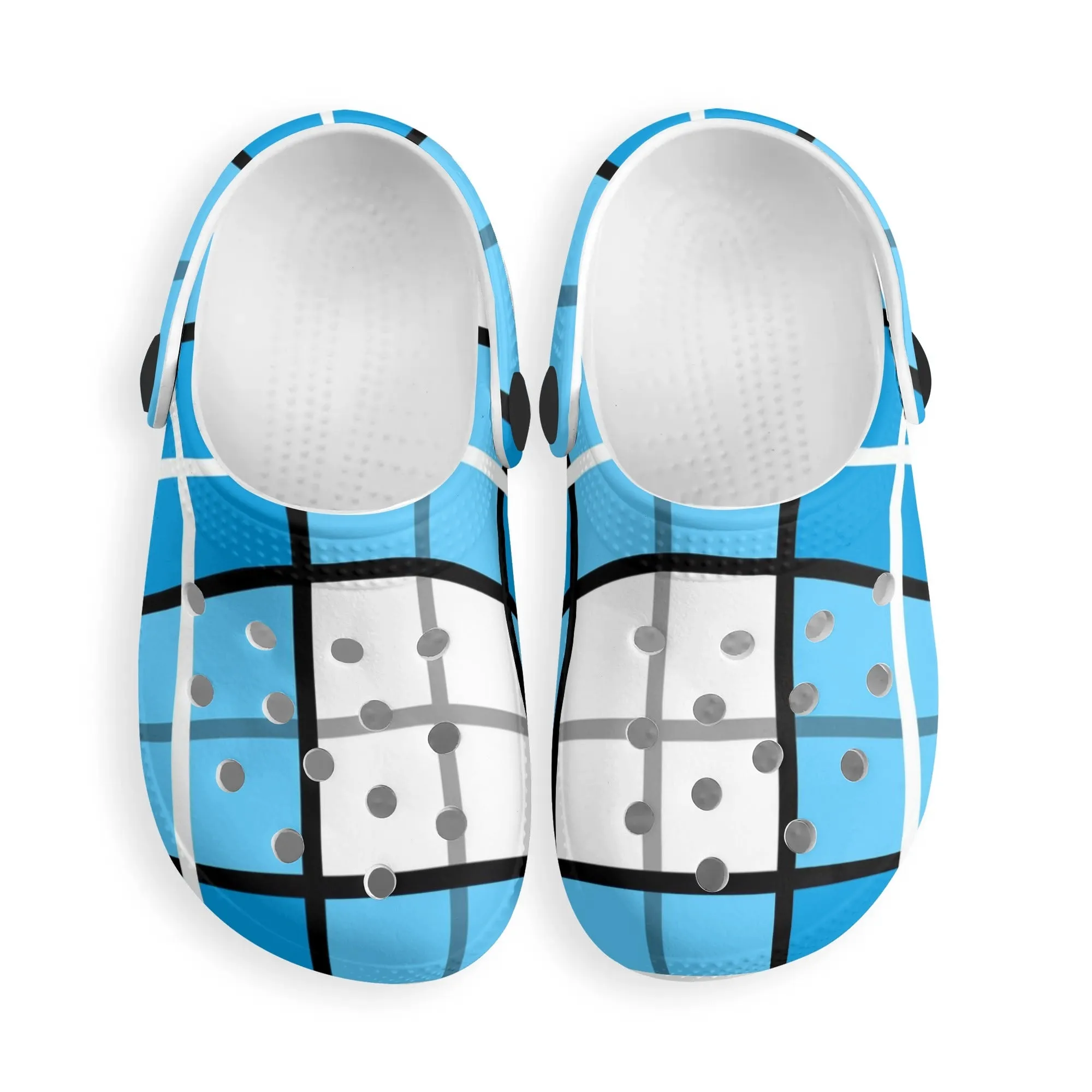 ✨'Clyde Sky Blue' Happy Tartan ® Kids Classic Clogs✨