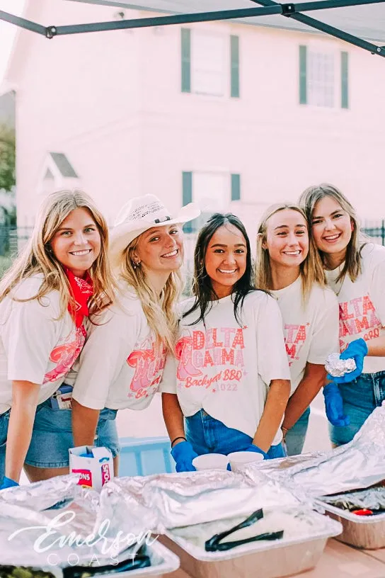 Delta Gamma Philanthropy Backyard BBQ Cowboy Boots Tee