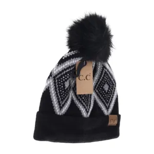 Diamond Geometric Pattern Pom C.C. Beanie