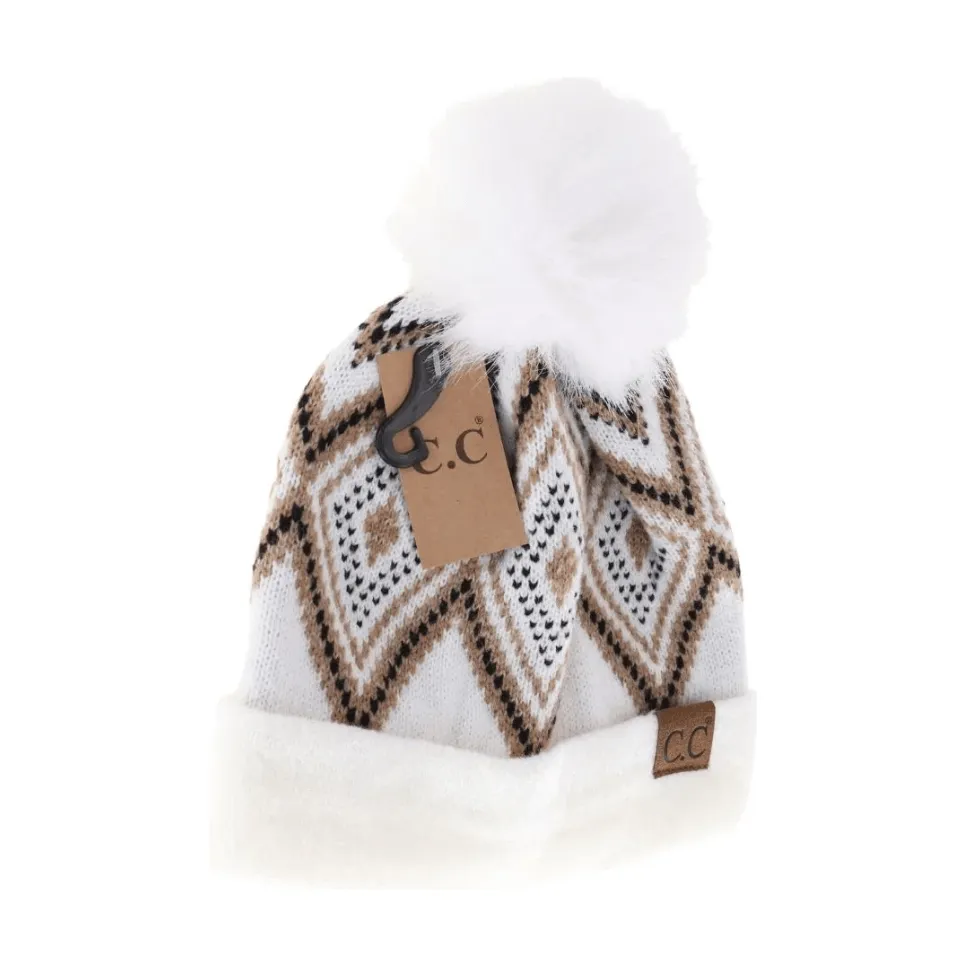 Diamond Geometric Pattern Pom C.C. Beanie