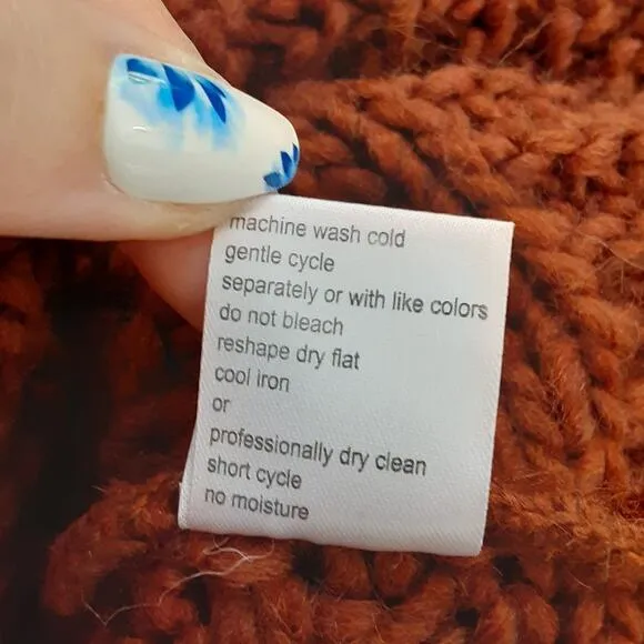 ElsaManda Alpaca Wool Cable Knit Sweater Full Zip Rust Orange OS Made in Italy