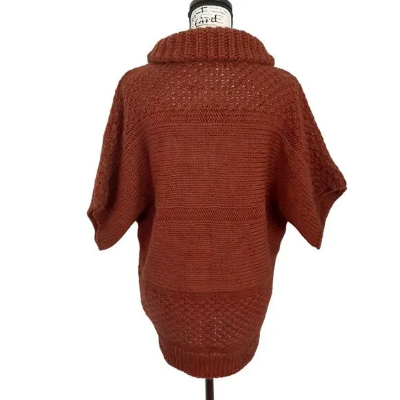 ElsaManda Alpaca Wool Cable Knit Sweater Full Zip Rust Orange OS Made in Italy