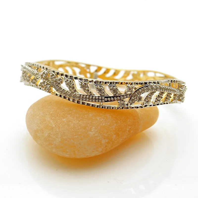 Fashion Gold Tone Crystal Slip On Bangle