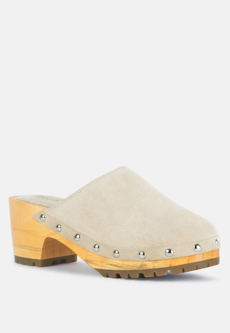 Fine Suede Studded Clogs Mules By RUW