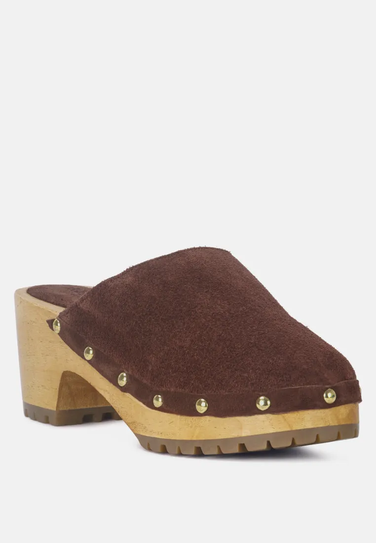 Fine Suede Studded Clogs Mules By RUW