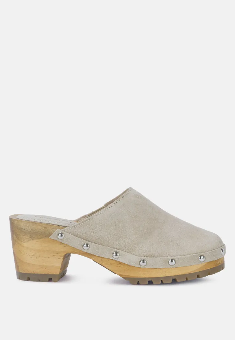Fine Suede Studded Clogs Mules By RUW