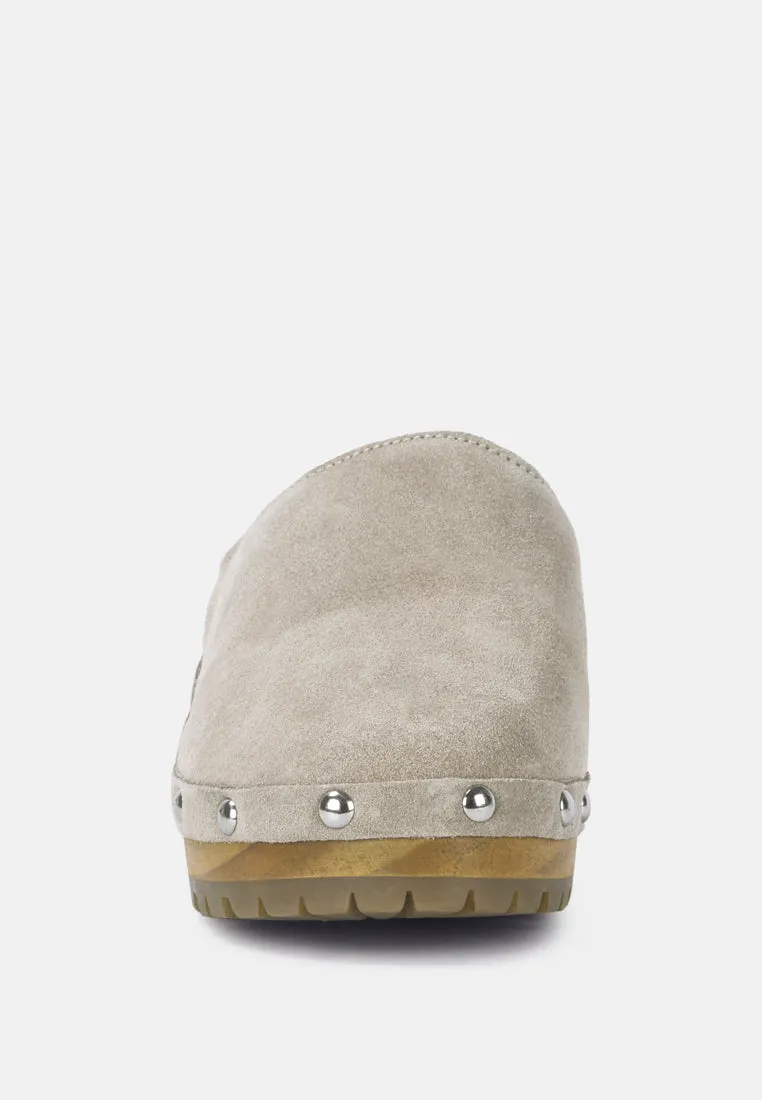 Fine Suede Studded Clogs Mules By RUW