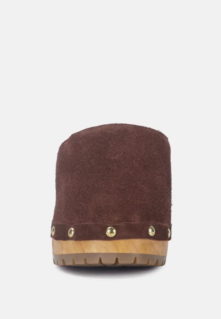 Fine Suede Studded Clogs Mules By RUW