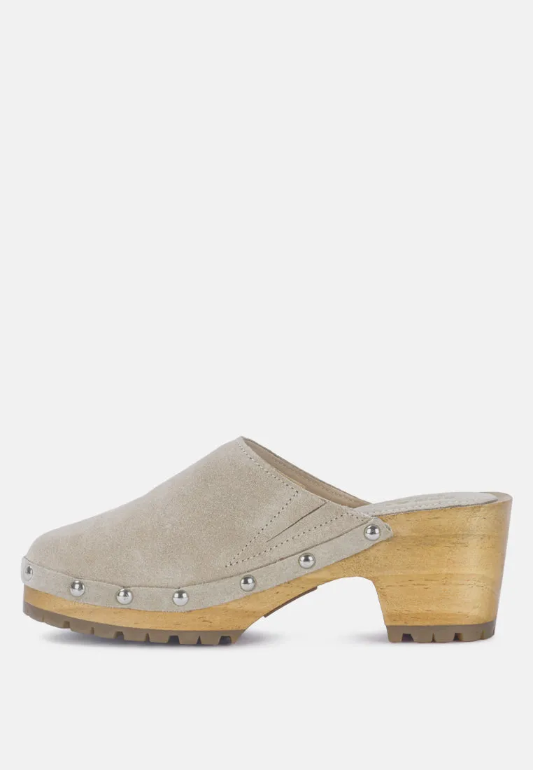 Fine Suede Studded Clogs Mules By RUW