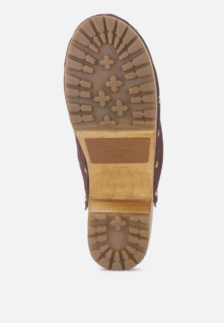 Fine Suede Studded Clogs Mules By RUW