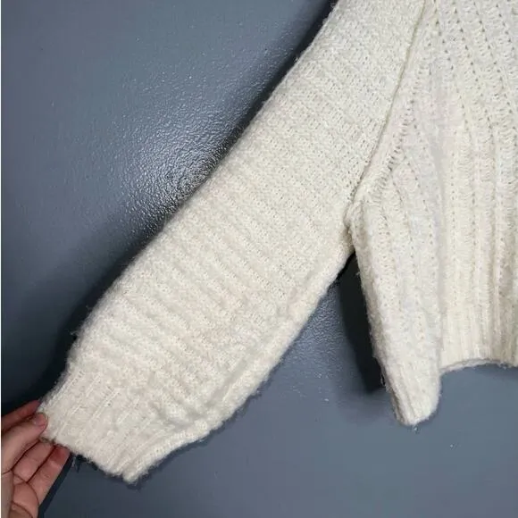 Free People Carter Chunky Knit Pullover Sweater in Cream Size XS Balloon Sleeve