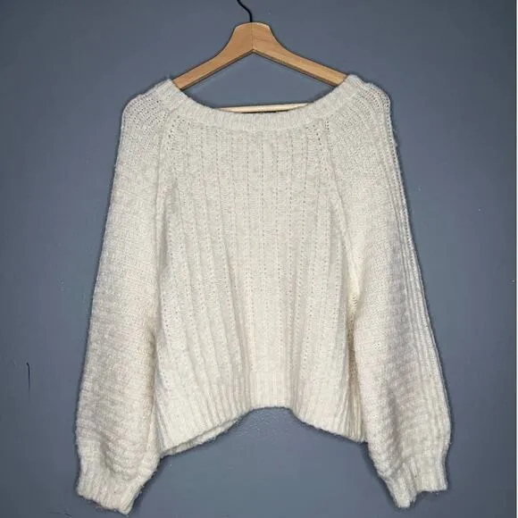 Free People Carter Chunky Knit Pullover Sweater in Cream Size XS Balloon Sleeve