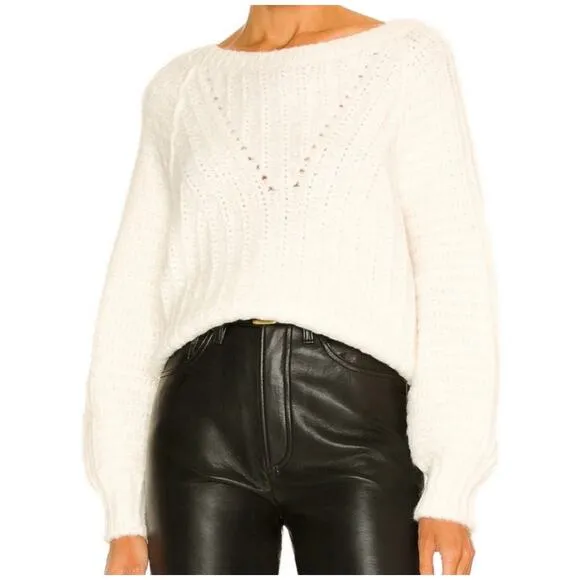 Free People Carter Chunky Knit Pullover Sweater in Cream Size XS Balloon Sleeve
