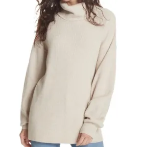 Free People Softly Structured Knit Tunic Turtleneck Sweater Oatmeal Size small