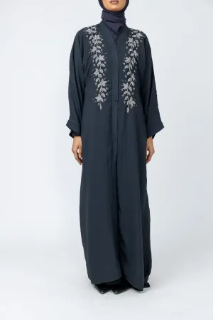 Hand Embellished Crepe Abaya - Charcoal