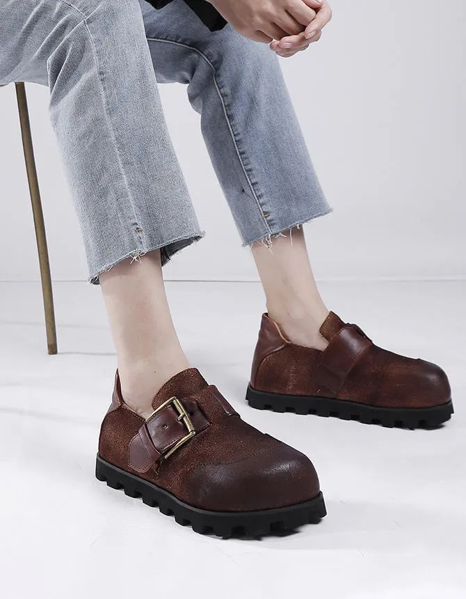 Handmade Buckle Strap Wide Toe Box Suede Clogs