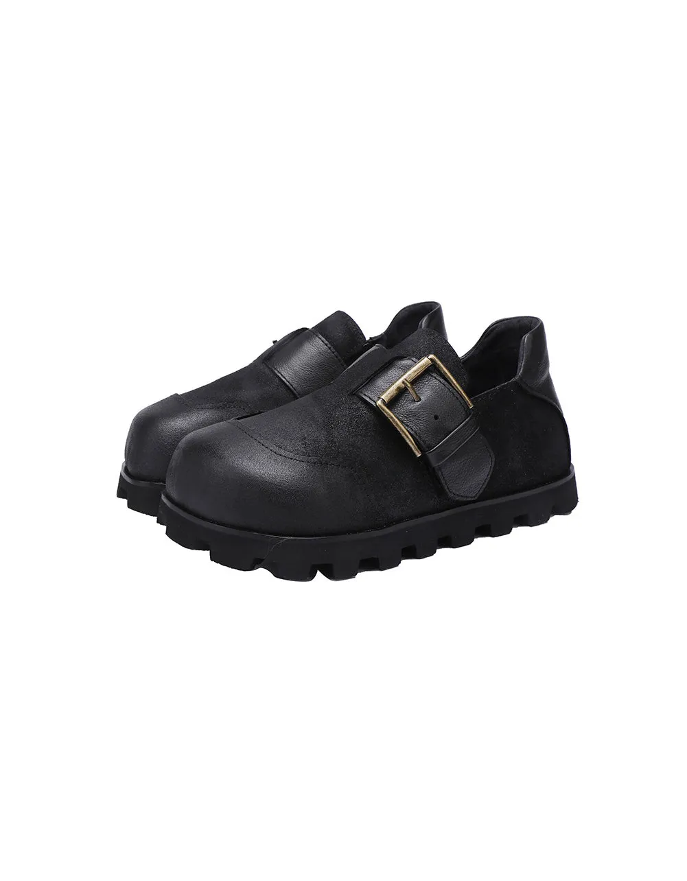 Handmade Buckle Strap Wide Toe Box Suede Clogs