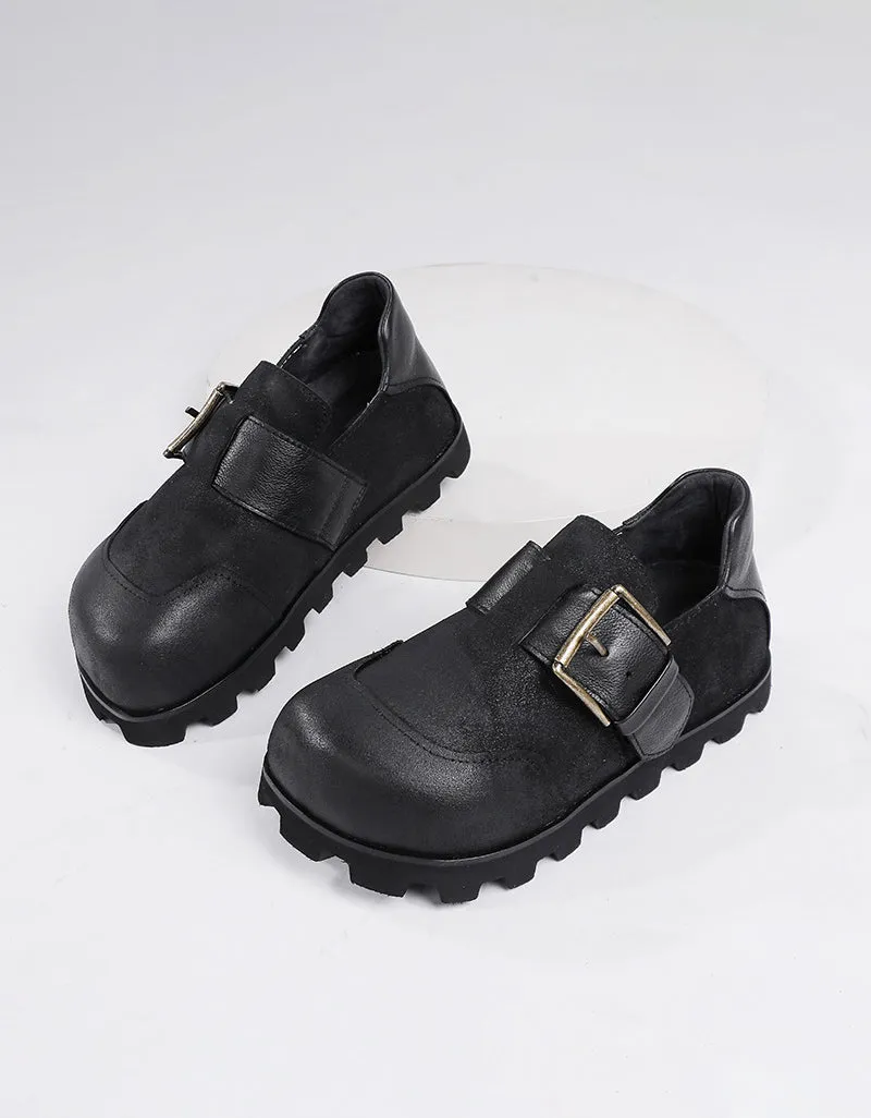 Handmade Buckle Strap Wide Toe Box Suede Clogs