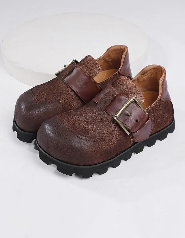 Handmade Buckle Strap Wide Toe Box Suede Clogs