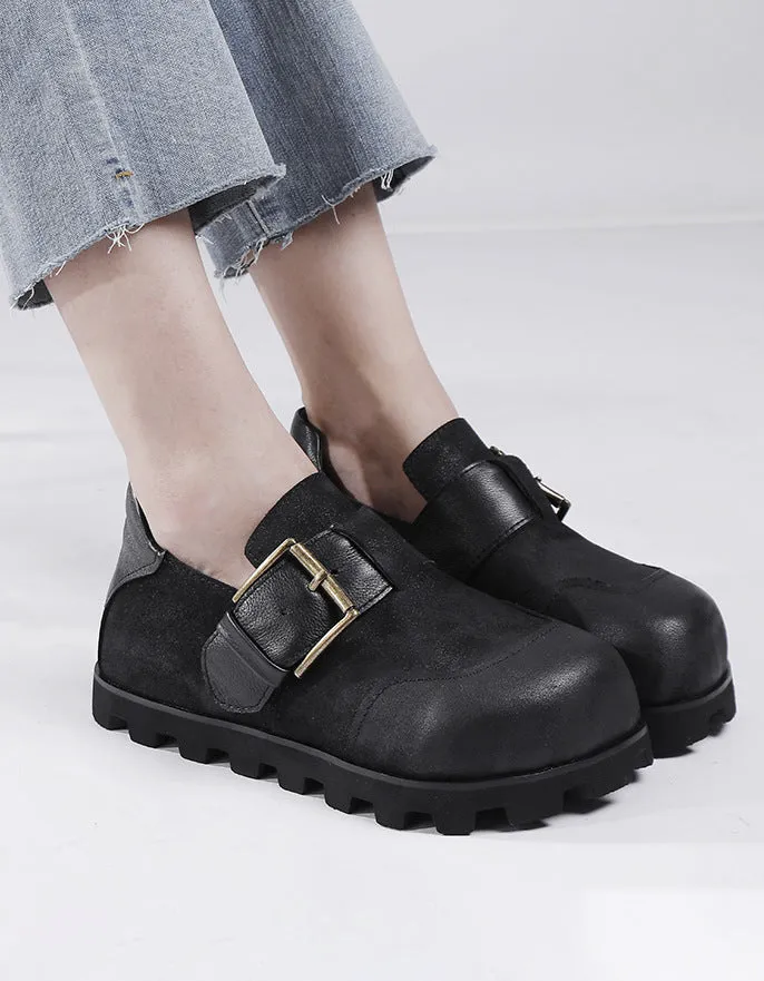 Handmade Buckle Strap Wide Toe Box Suede Clogs