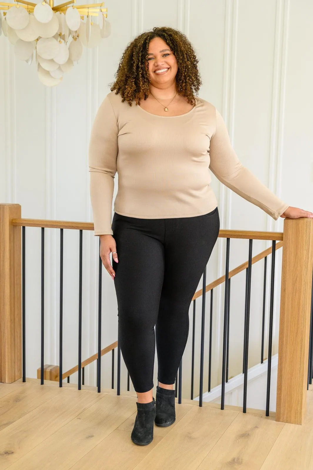 Hazel Blues® | Can You Believe It Basic Long Sleeve Top In Sand