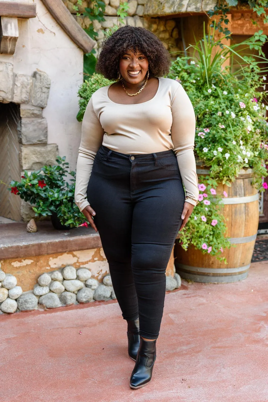 Hazel Blues® | Can You Believe It Basic Long Sleeve Top In Sand