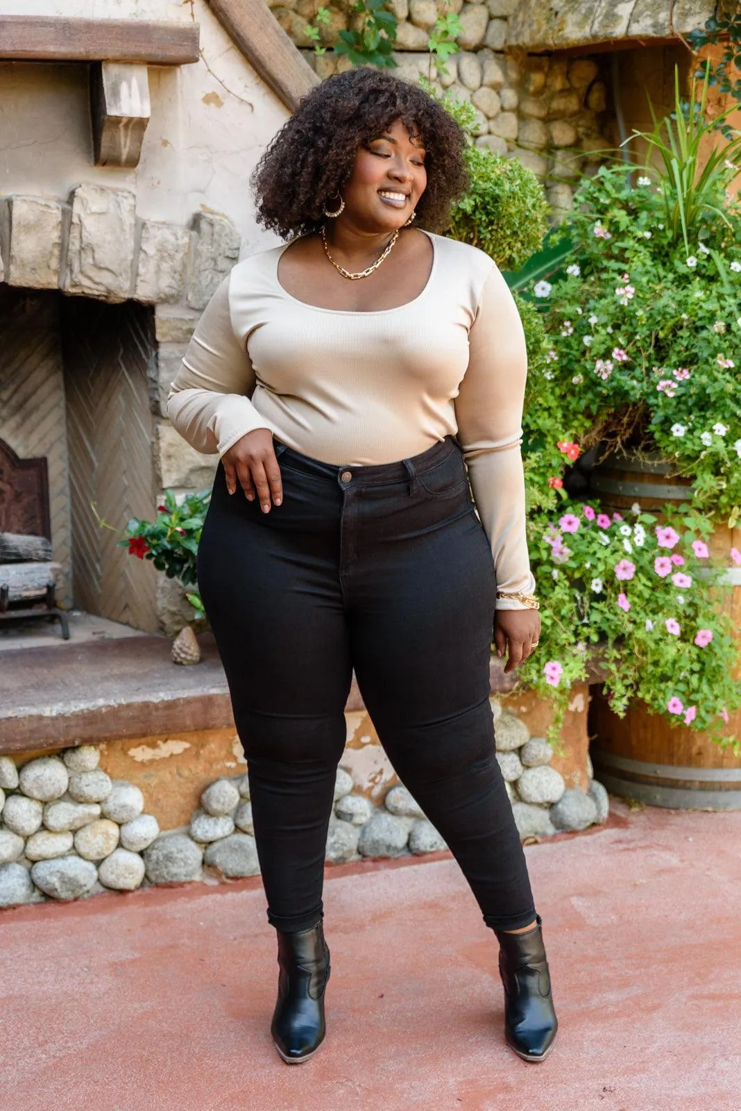 Hazel Blues® | Can You Believe It Basic Long Sleeve Top In Sand