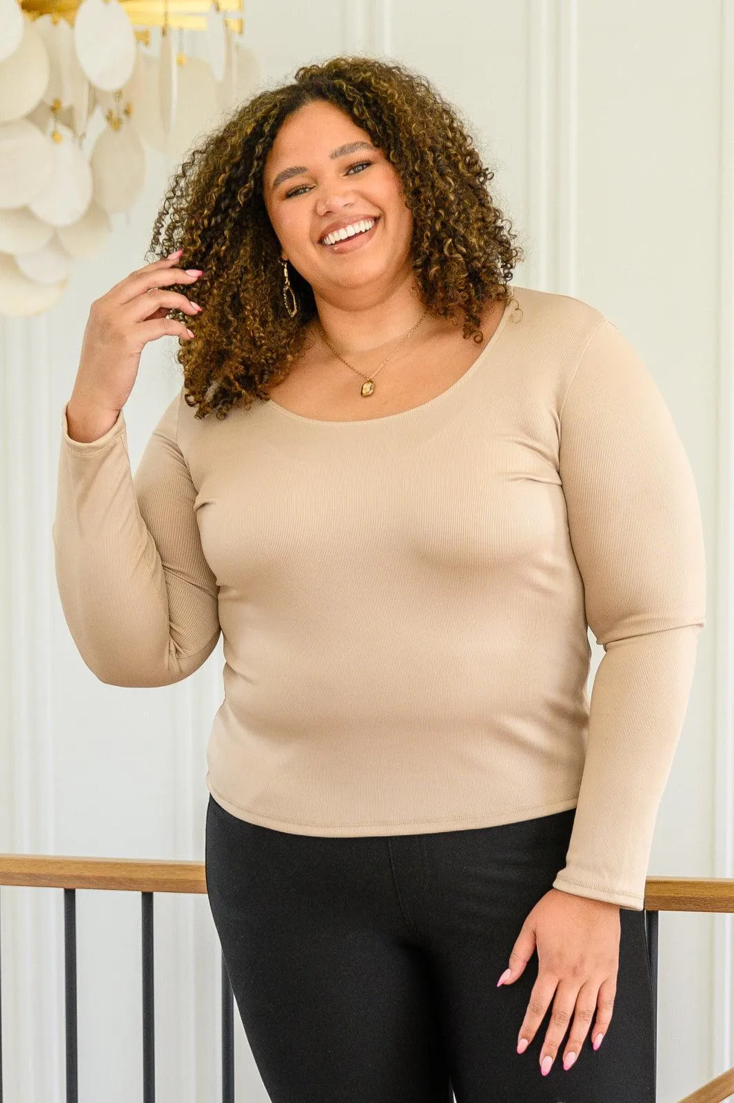 Hazel Blues® | Can You Believe It Basic Long Sleeve Top In Sand